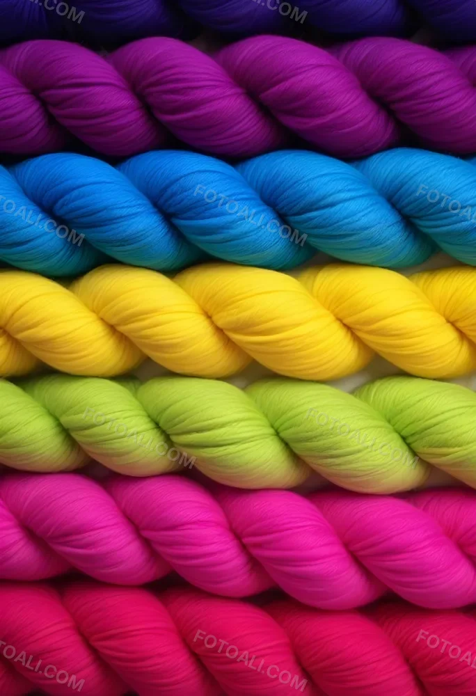 Colorful Strands Of Yarn Arranged In Horizontal Rows Featuring Vibrant Shades Of Blue Yellow Green Pink And Purple The Yarn Is Twisted And Neatly Organized Showcasing A Gradient Of Colors 19 Bc44