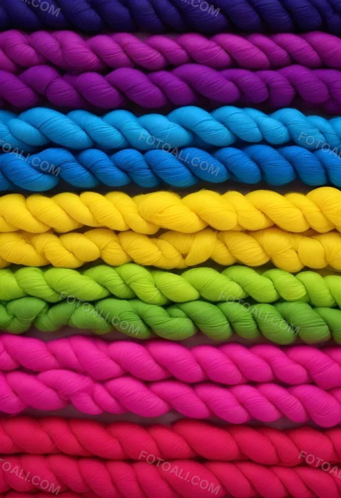 Colorful Strands Of Yarn Arranged In Horizontal Rows Featuring Vibrant Shades Of Blue Yellow Green Pink And Purple The Yarn Is Twisted And Neatly Organized Showcasing A Gradient Of Colors 21 6506