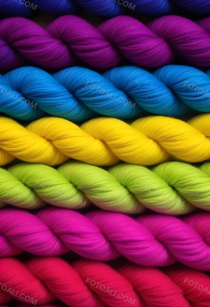 Colorful Strands Of Yarn Arranged In Horizontal Rows Featuring Vibrant Shades Of Blue Yellow Green Pink And Purple The Yarn Is Twisted And Neatly Organized Showcasing A Gradient Of Colors 25 Ce6c