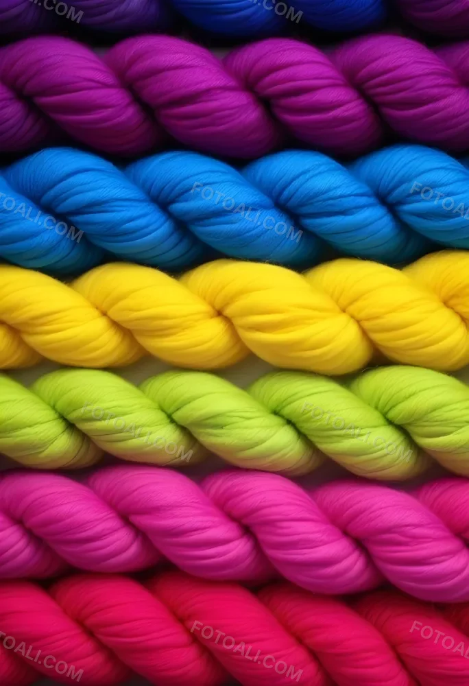 Colorful Strands Of Yarn Arranged In Horizontal Rows Featuring Vibrant Shades Of Blue Yellow Green Pink And Purple The Yarn Is Twisted And Neatly Organized Showcasing A Gradient Of Colors 3 7e2e
