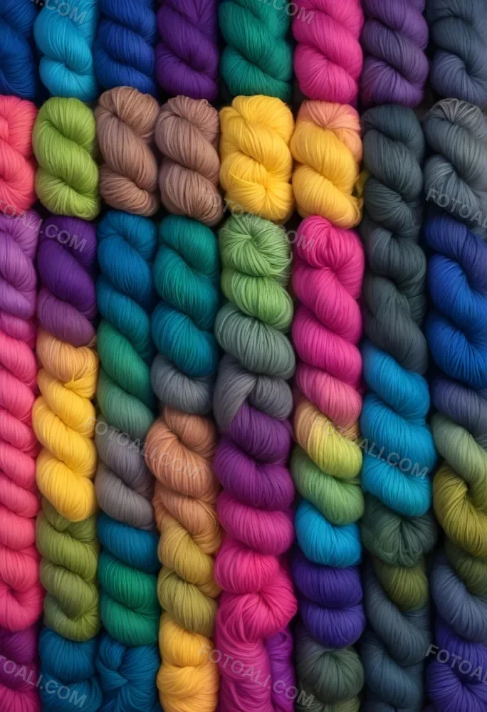 Colorful Strands Of Yarn Arranged In Horizontal Rows Featuring Vibrant Shades Of Blue Yellow Green Pink And Purple The Yarn Is Twisted And Neatly Organized Showcasing A Gradient Of Colors 30 35c0