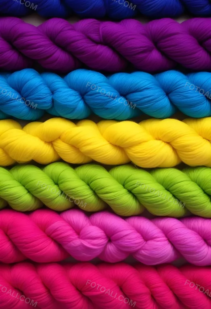 Colorful Strands Of Yarn Arranged In Horizontal Rows Featuring Vibrant Shades Of Blue Yellow Green Pink And Purple The Yarn Is Twisted And Neatly Organized Showcasing A Gradient Of Colors 31 A1ff