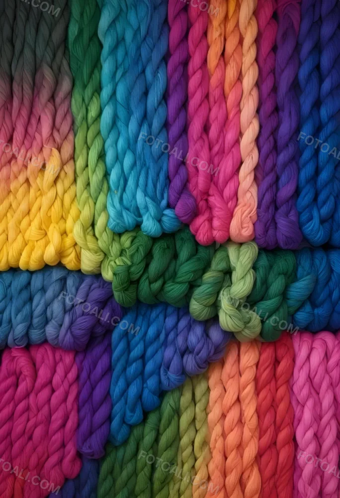 Colorful Strands Of Yarn Arranged In Horizontal Rows Featuring Vibrant Shades Of Blue Yellow Green Pink And Purple The Yarn Is Twisted And Neatly Organized Showcasing A Gradient Of Colors 32 E3b5