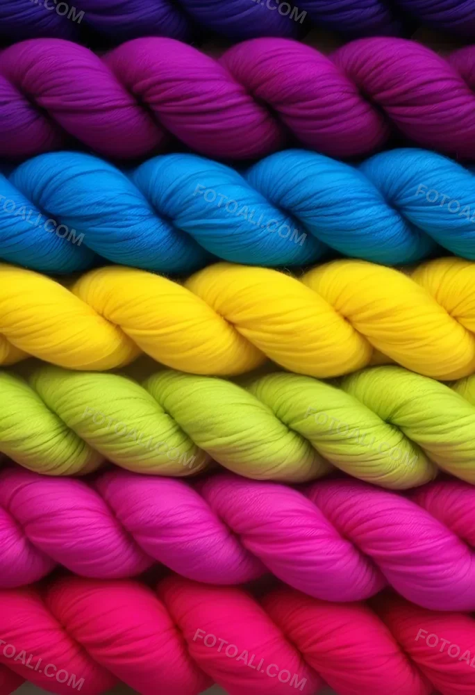 Colorful Strands Of Yarn Arranged In Horizontal Rows Featuring Vibrant Shades Of Blue Yellow Green Pink And Purple The Yarn Is Twisted And Neatly Organized Showcasing A Gradient Of Colors 5 F835