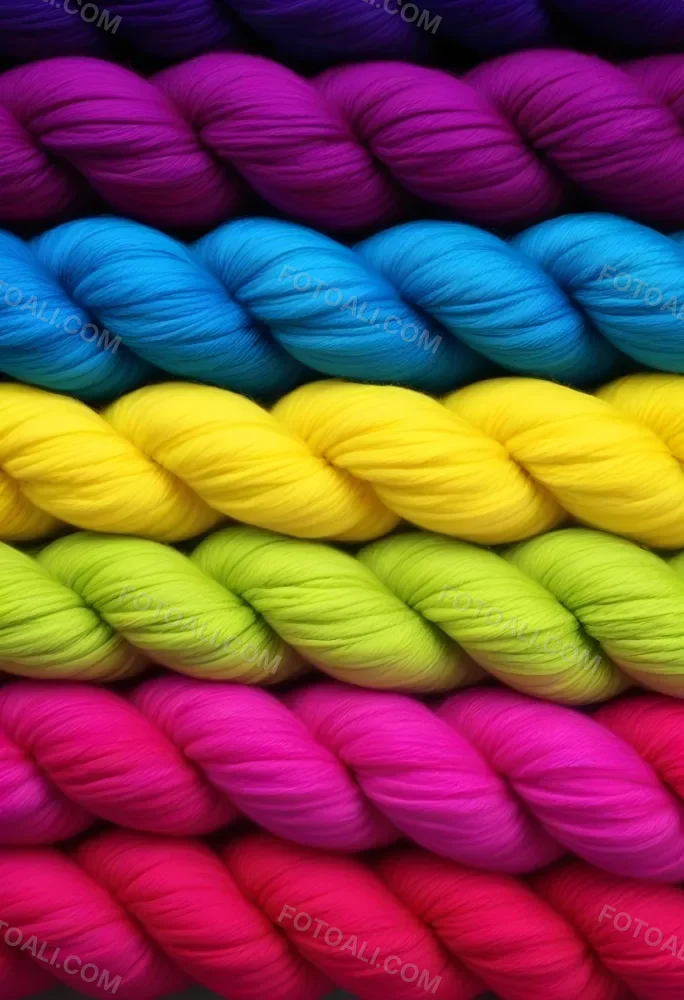 Colorful Strands Of Yarn Arranged In Horizontal Rows Featuring Vibrant Shades Of Blue Yellow Green Pink And Purple The Yarn Is Twisted And Neatly Organized Showcasing A Gradient Of Colors 7 8bba