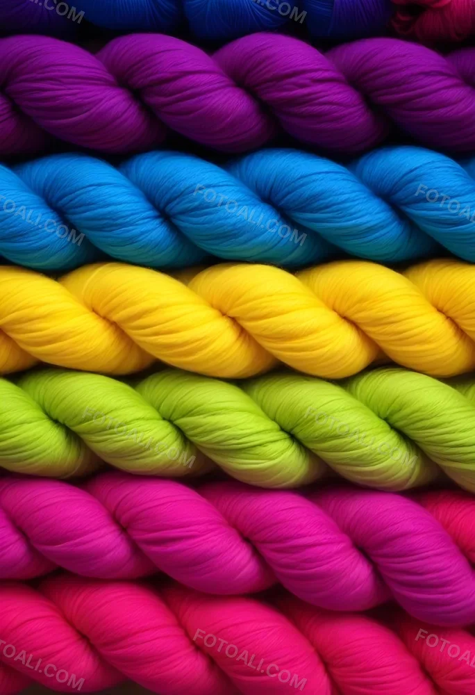 Colorful Strands Of Yarn Arranged In Horizontal Rows Featuring Vibrant Shades Of Blue Yellow Green Pink And Purple The Yarn Is Twisted And Neatly Organized Showcasing A Gradient Of Colors 8 6cf3