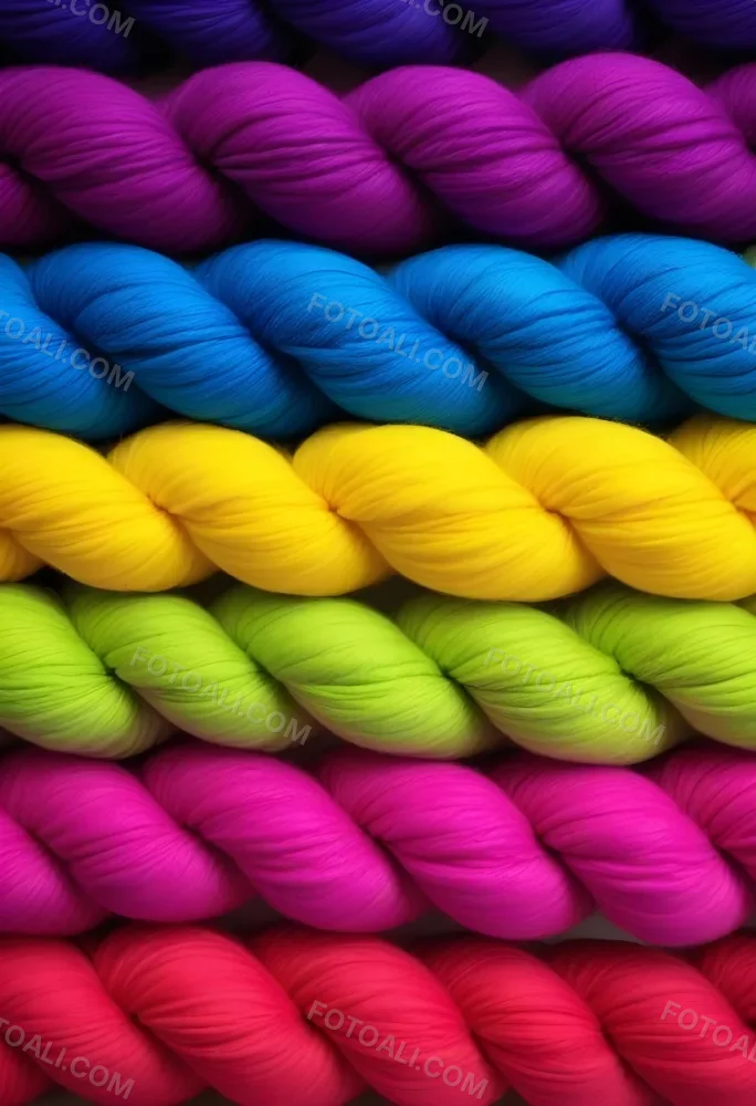 Colorful Strands Of Yarn Arranged In Horizontal Rows Featuring Vibrant Shades Of Blue Yellow Green Pink And Purple The Yarn Is Twisted And Neatly Organized Showcasing A Gradient Of Colors 9 Bd9f