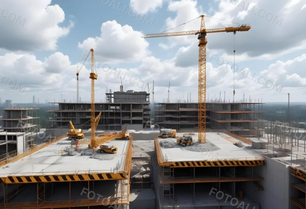 Construction Site With A Crane Concrete Structure Scaffolding And Construction Materials Under A Cloudy Sky Construction Workers Are Visible 19 Ee16