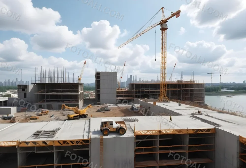 Construction Site With A Crane Concrete Structure Scaffolding And Construction Materials Under A Cloudy Sky Construction Workers Are Visible 28 Dc42