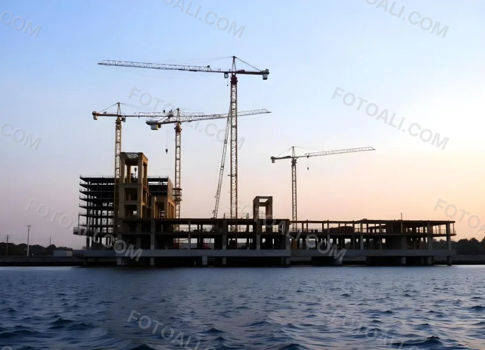 Construction Site With Multiple Cranes And Buildings Under Construction Near A Body Of Water 1 F7f5