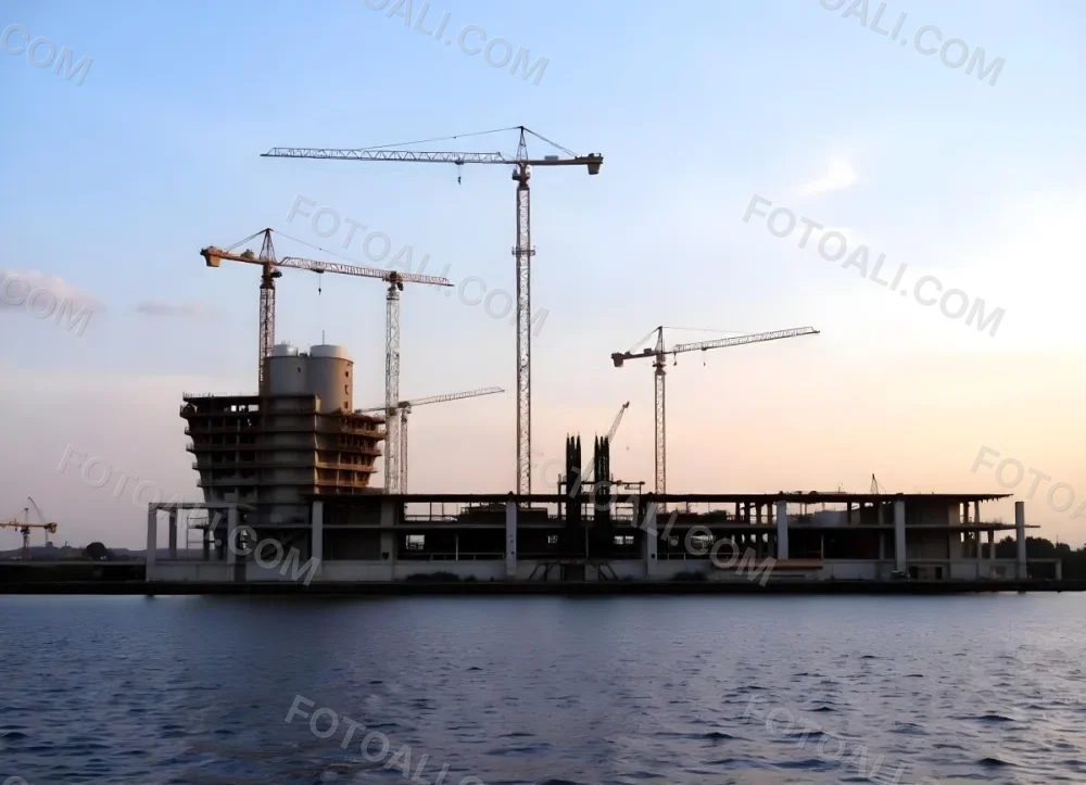Construction Site With Multiple Cranes And Buildings Under Construction Near A Body Of Water 10 9c90