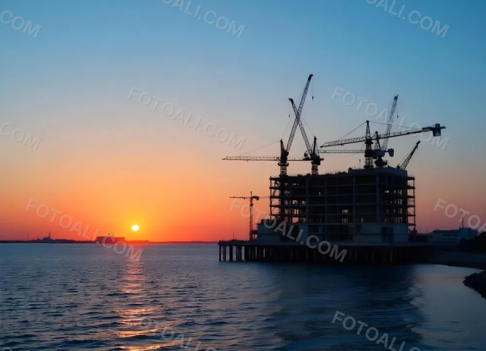 Construction Site With Multiple Cranes And Buildings Under Construction Near A Body Of Water 3 B7f0