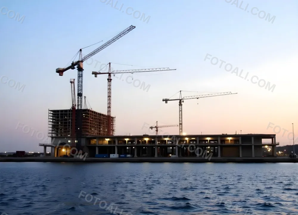 Construction Site With Multiple Cranes And Buildings Under Construction Near A Body Of Water 9 2ea0