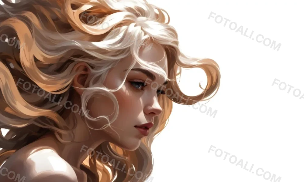 Curly White Hair Strands Light Reflections White Background 10 6a9f