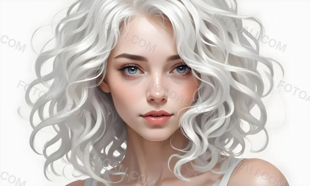 Curly White Hair Strands Light Reflections White Background 13