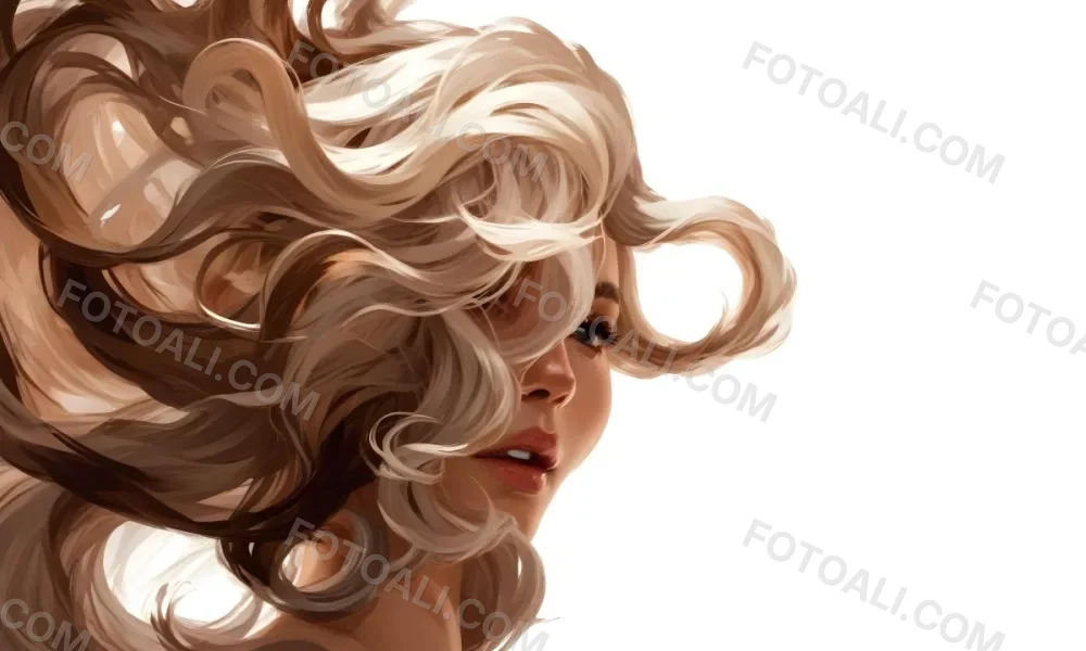 Curly White Hair Strands Light Reflections White Background 14 A3d4