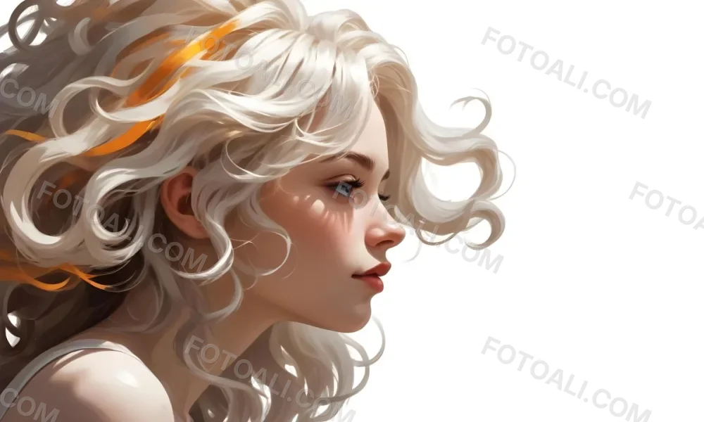 Curly White Hair Strands Light Reflections White Background 15 16b5