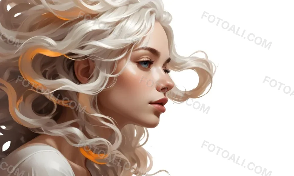 Curly White Hair Strands Light Reflections White Background 17 E02f