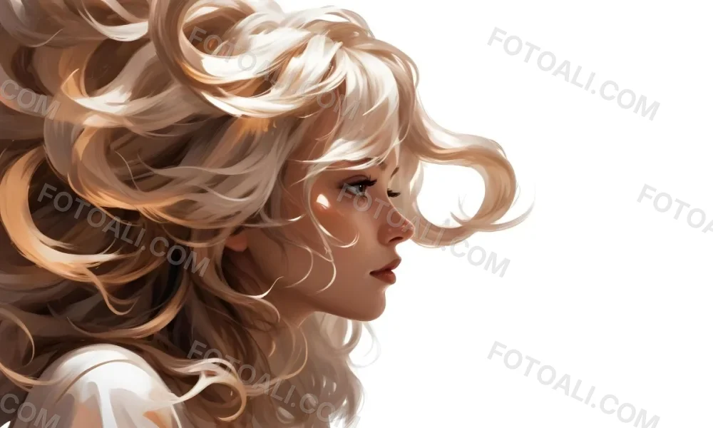 Curly White Hair Strands Light Reflections White Background 2 0afd