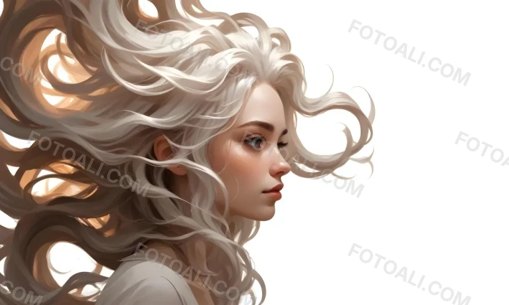 Curly White Hair Strands Light Reflections White Background 23 C923