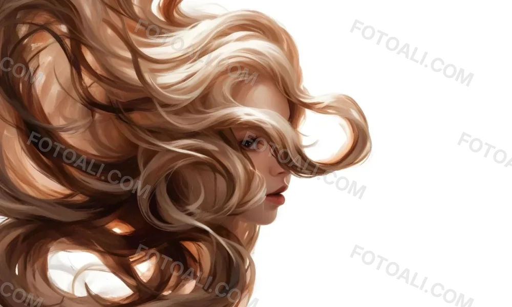 Curly White Hair Strands Light Reflections White Background 28 134e