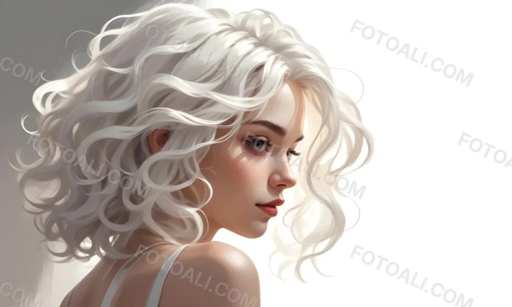 Curly White Hair Strands Light Reflections White Background 3 4e50
