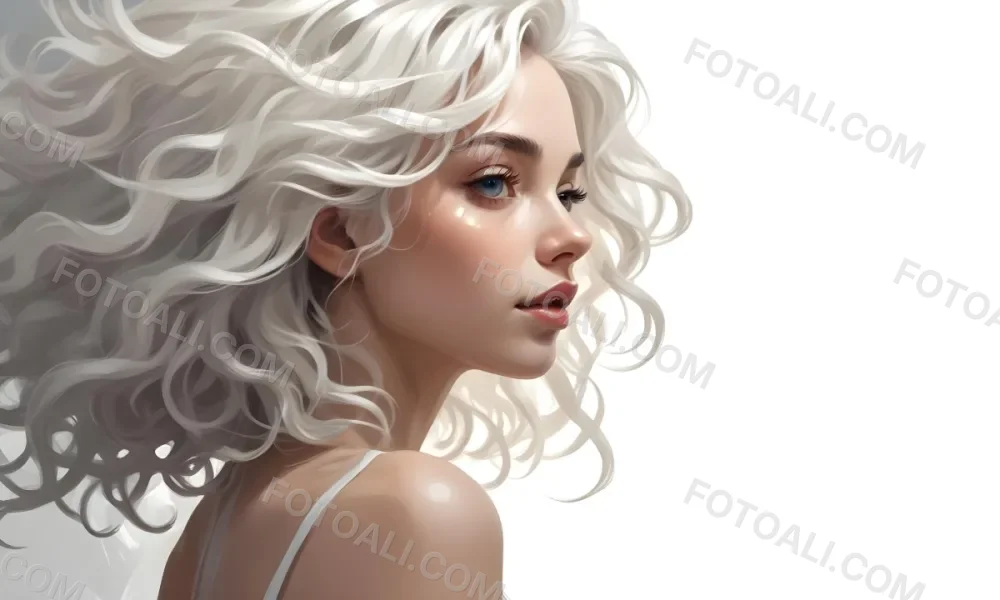 Curly White Hair Strands Light Reflections White Background 5 Fb97