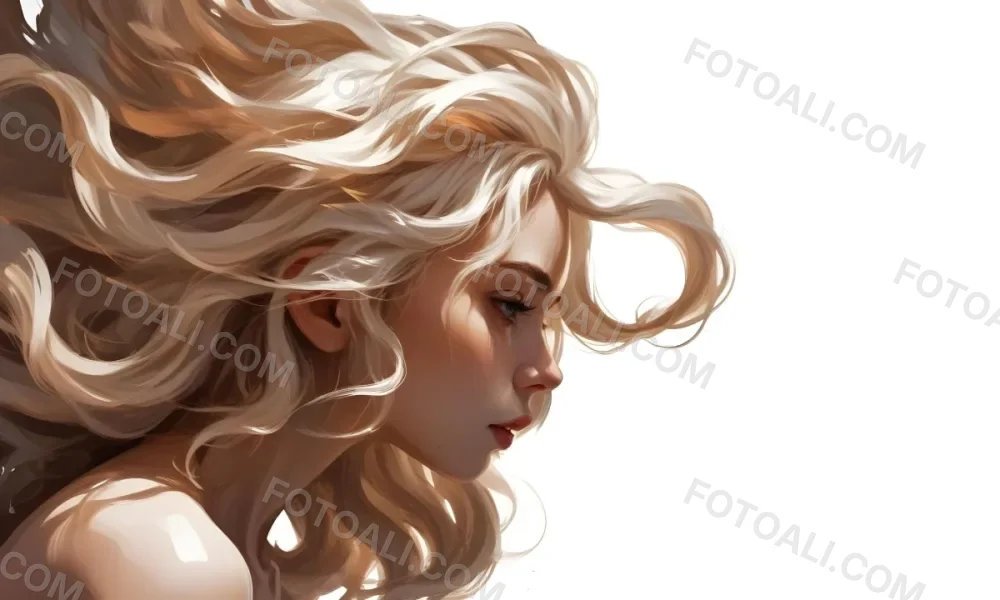 Curly White Hair Strands Light Reflections White Background 6 074b