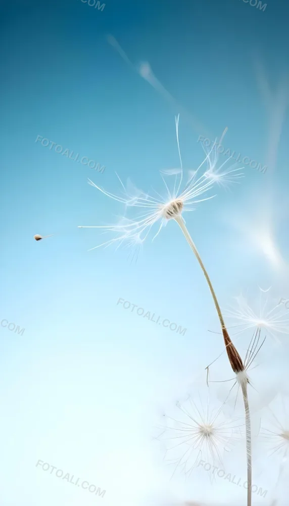 Dandelion Seed With White Filaments Attached To A Small Brown Seed Light Blue Background Soft Lighting Macro Photography Delicate And Airy Composition 17 D193