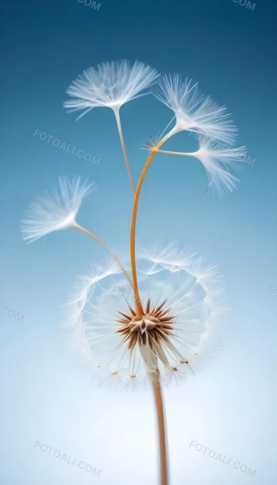 Dandelion Seed With White Filaments Attached To A Small Brown Seed Light Blue Background Soft Lighting Macro Photography Delicate And Airy Composition 5 F0b7