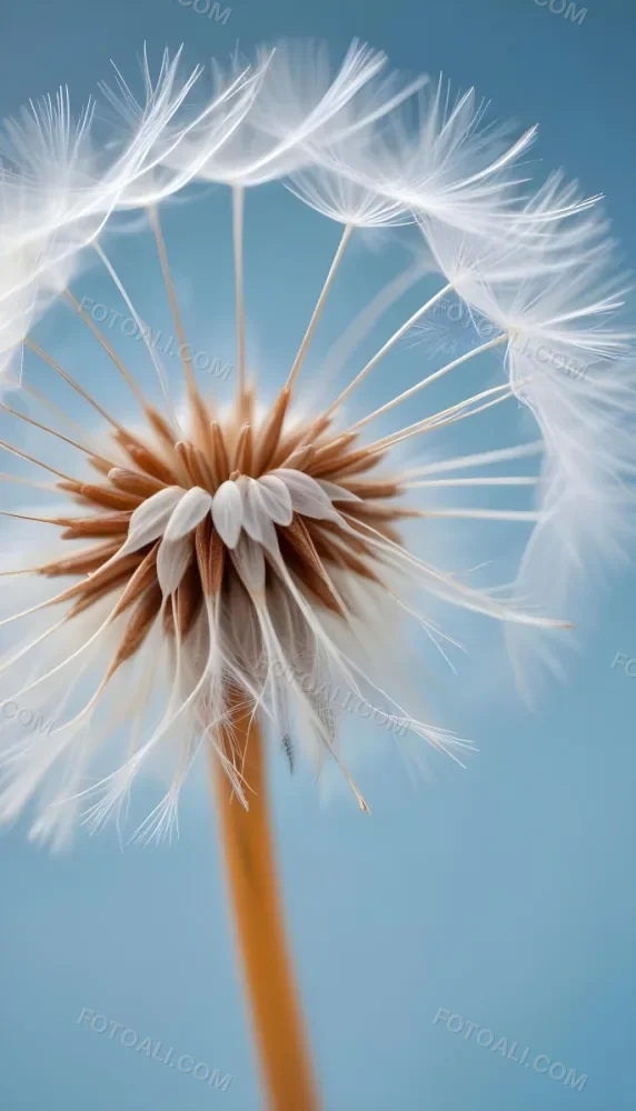 Dandelion Seed With White Filaments Attached To A Small Brown Seed Light Blue Background Soft Lighting Macro Photography Delicate And Airy Composition 7 A3bb