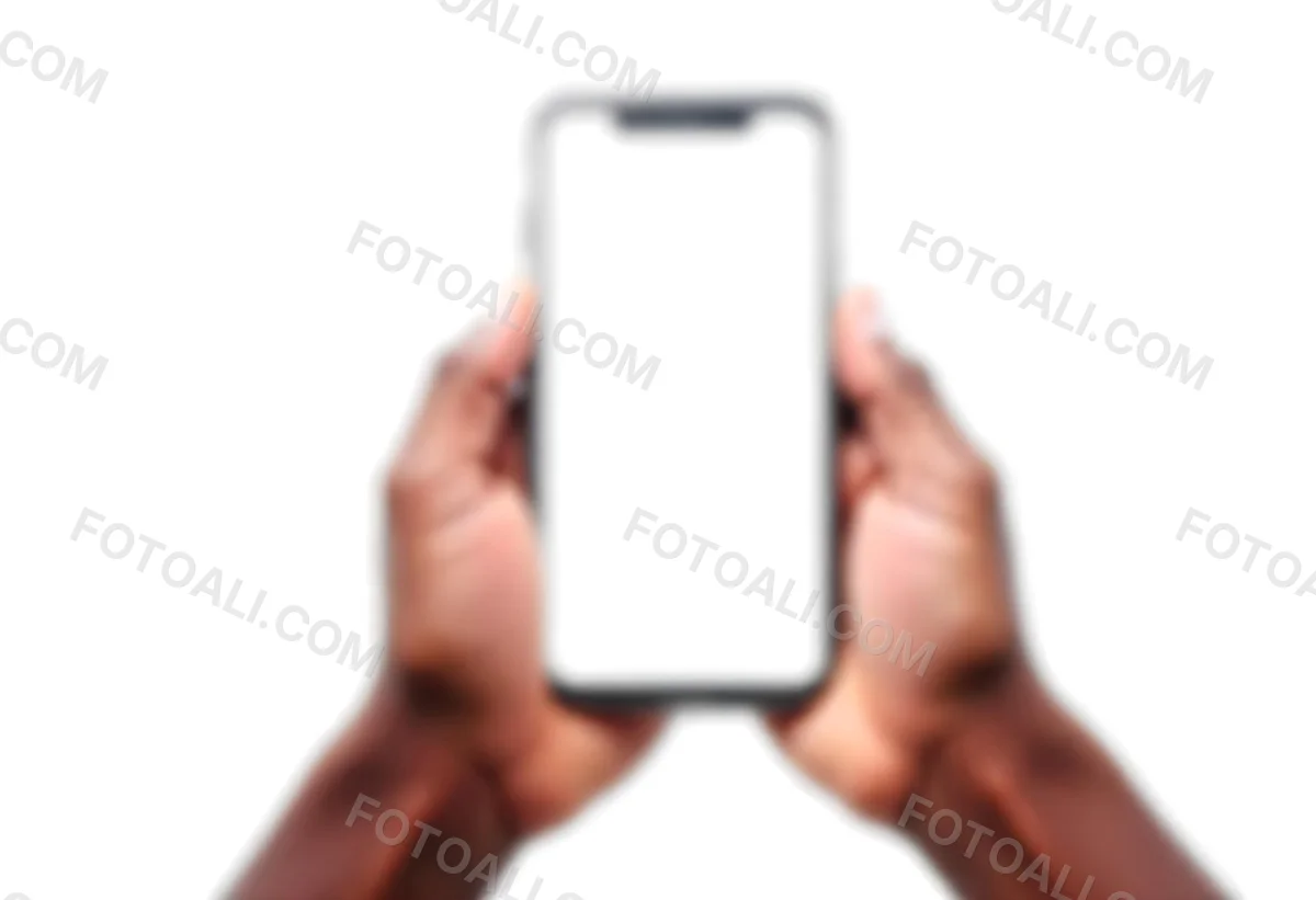 Dark Skinned Hands Holding A Smartphone With A Blank White Screen One Finger Is Holding The Screen Isolated On A White Background 14 61f8