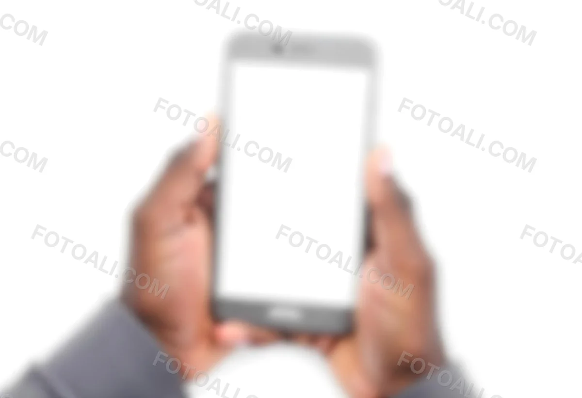 Dark Skinned Hands Holding A Smartphone With A Blank White Screen One Finger Is Holding The Screen Isolated On A White Background 4 6db4