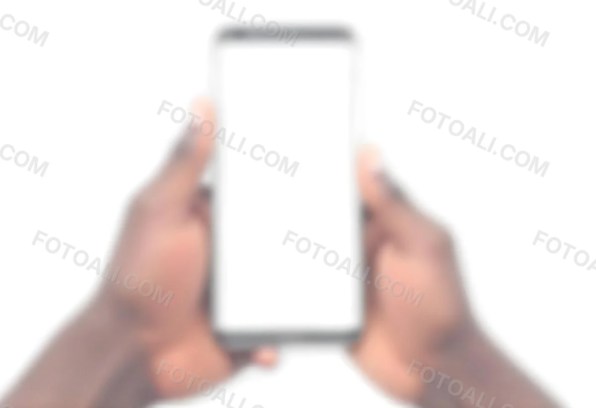 Dark Skinned Hands Holding A Smartphone With A Blank White Screen One Finger Is Holding The Screen Isolated On A White Background 5 35ca