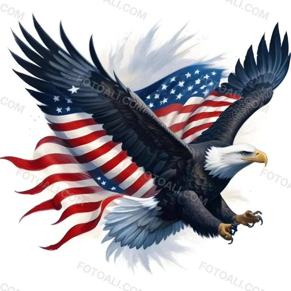 Digital Painting A Bald Eagle With Its Wings Spread Soaring Against A Background Of The American Flag The Eagle Has A Fierce Expression And Its Feathers Are Detailed With Stars And Stripes Representing The Patrio 11 Caee