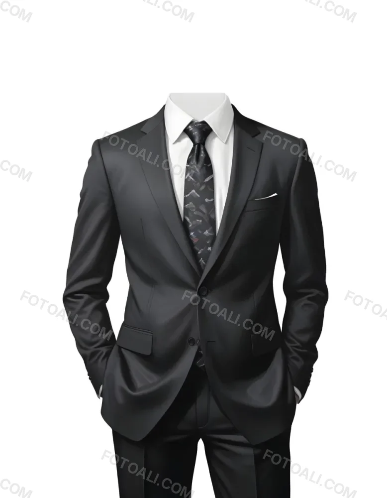 Digital Painting A Black Suit With A White Dress Shirt And A Patterned Tie Hands In Pockets With No Visible Head The Background Is Plain White Bold And Slim Lines Brush Strokes 1 Ab3a