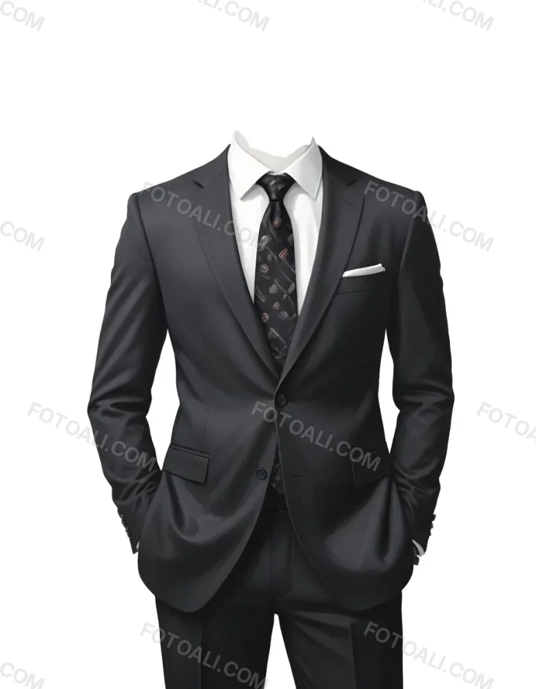 Digital Painting A Black Suit With A White Dress Shirt And A Patterned Tie Hands In Pockets With No Visible Head The Background Is Plain White Bold And Slim Lines Brush Strokes 10 89f8