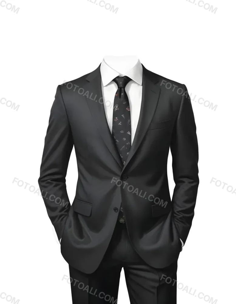 Digital Painting A Black Suit With A White Dress Shirt And A Patterned Tie Hands In Pockets With No Visible Head The Background Is Plain White Bold And Slim Lines Brush Strokes 16 E65d