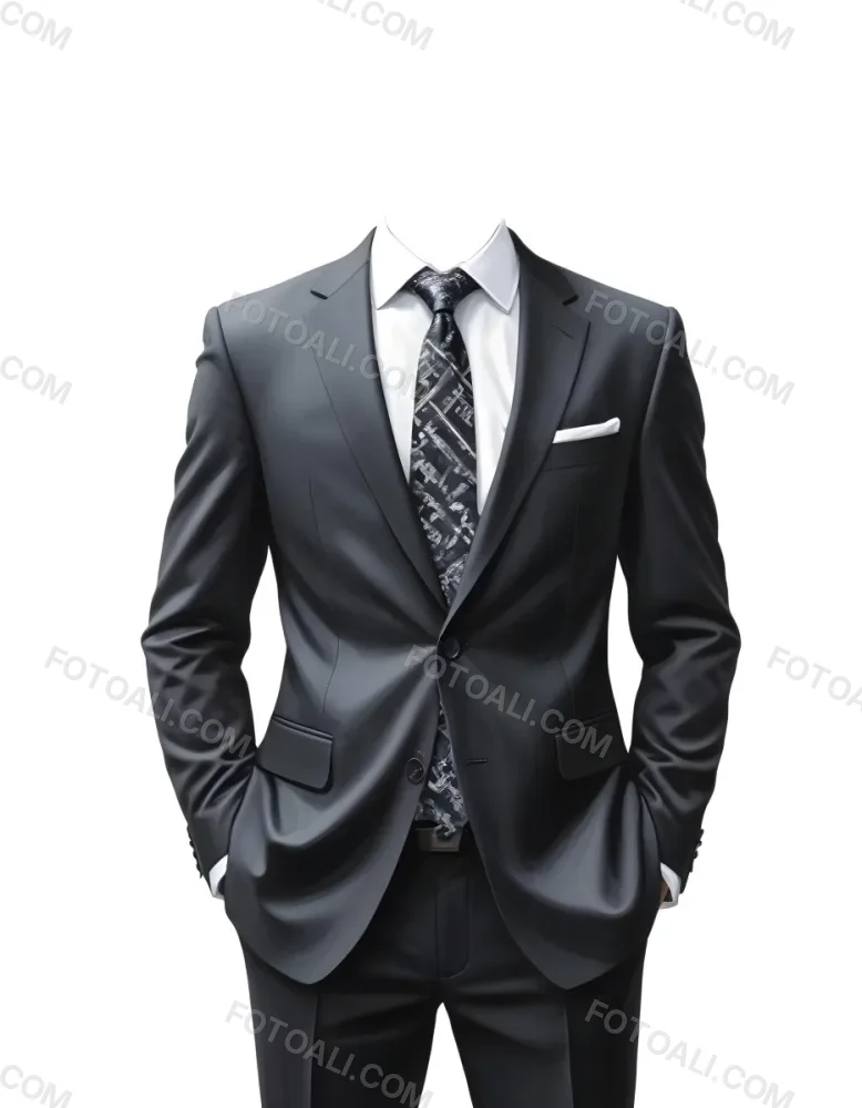 Digital Painting A Black Suit With A White Dress Shirt And A Patterned Tie Hands In Pockets With No Visible Head The Background Is Plain White Bold And Slim Lines Brush Strokes 18 B7ff