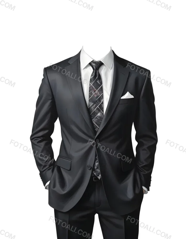 Digital Painting A Black Suit With A White Dress Shirt And A Patterned Tie Hands In Pockets With No Visible Head The Background Is Plain White Bold And Slim Lines Brush Strokes 22 Dd55