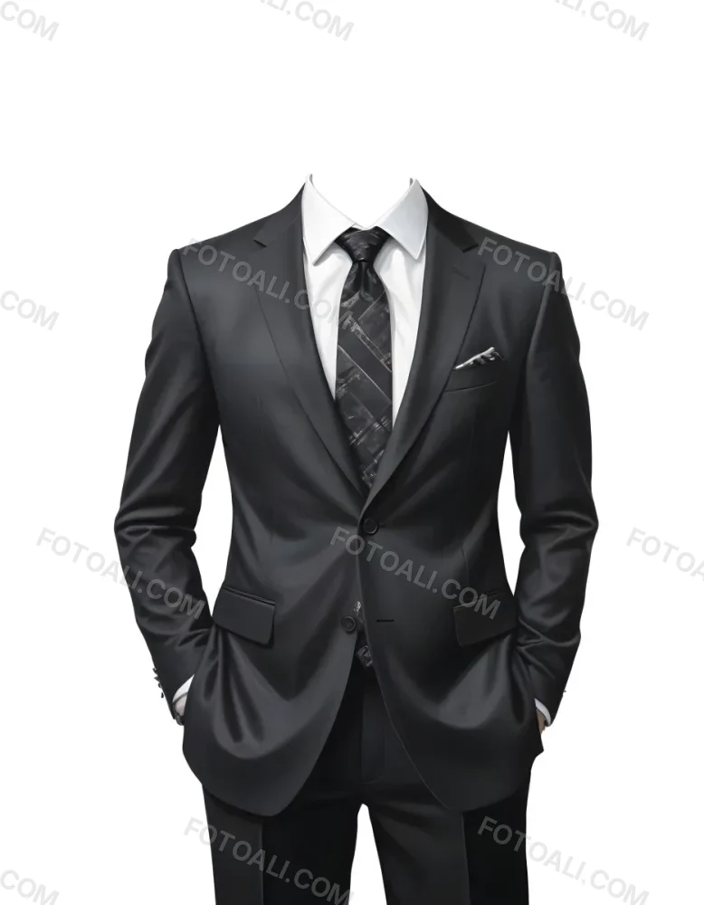 Digital Painting A Black Suit With A White Dress Shirt And A Patterned Tie Hands In Pockets With No Visible Head The Background Is Plain White Bold And Slim Lines Brush Strokes 24 2ed3