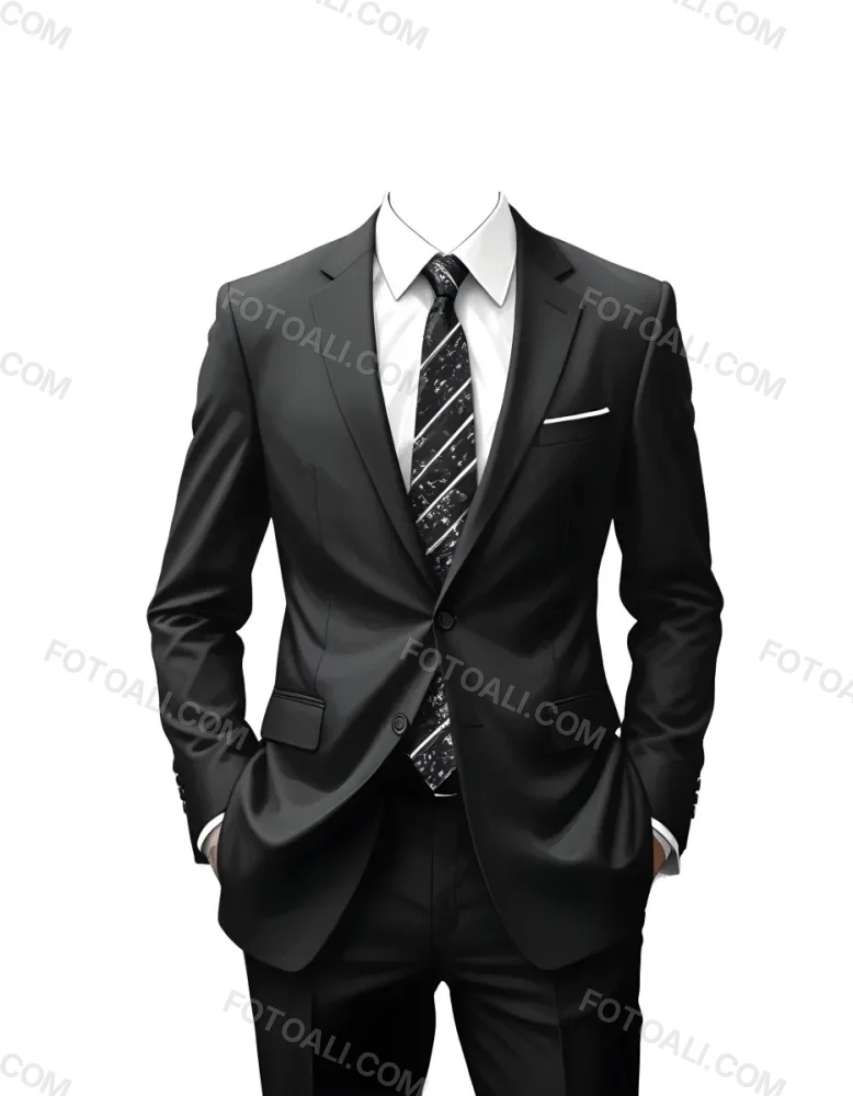Digital Painting A Black Suit With A White Dress Shirt And A Patterned Tie Hands In Pockets With No Visible Head The Background Is Plain White Bold And Slim Lines Brush Strokes 29 7437