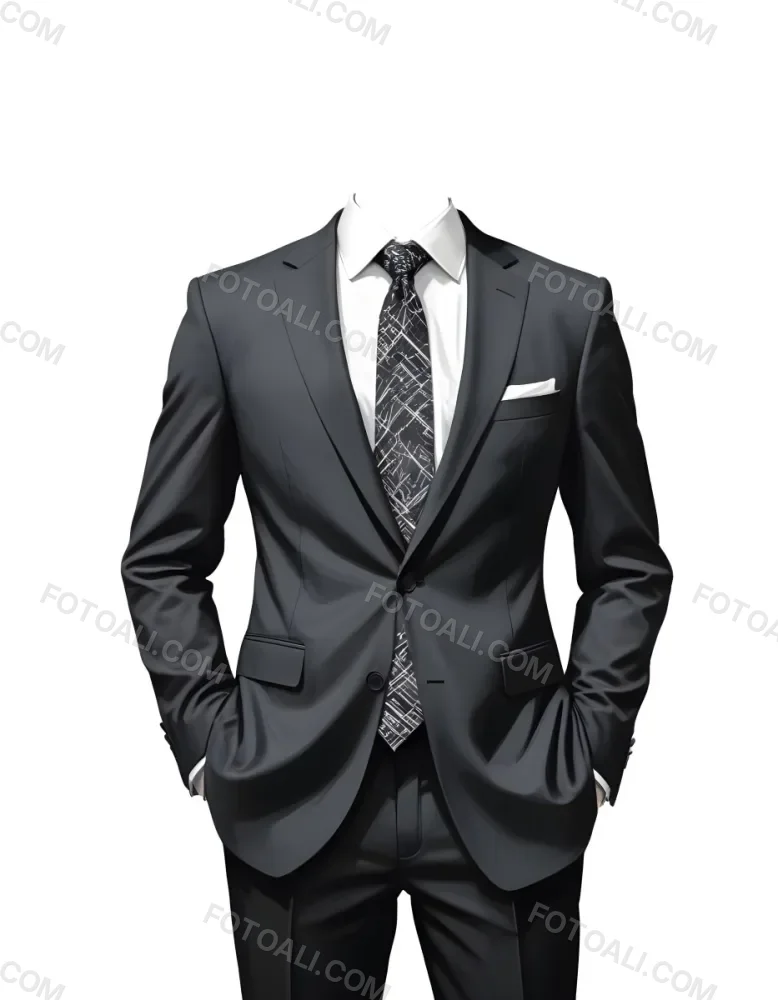 Digital Painting A Black Suit With A White Dress Shirt And A Patterned Tie Hands In Pockets With No Visible Head The Background Is Plain White Bold And Slim Lines Brush Strokes 30 Dc53