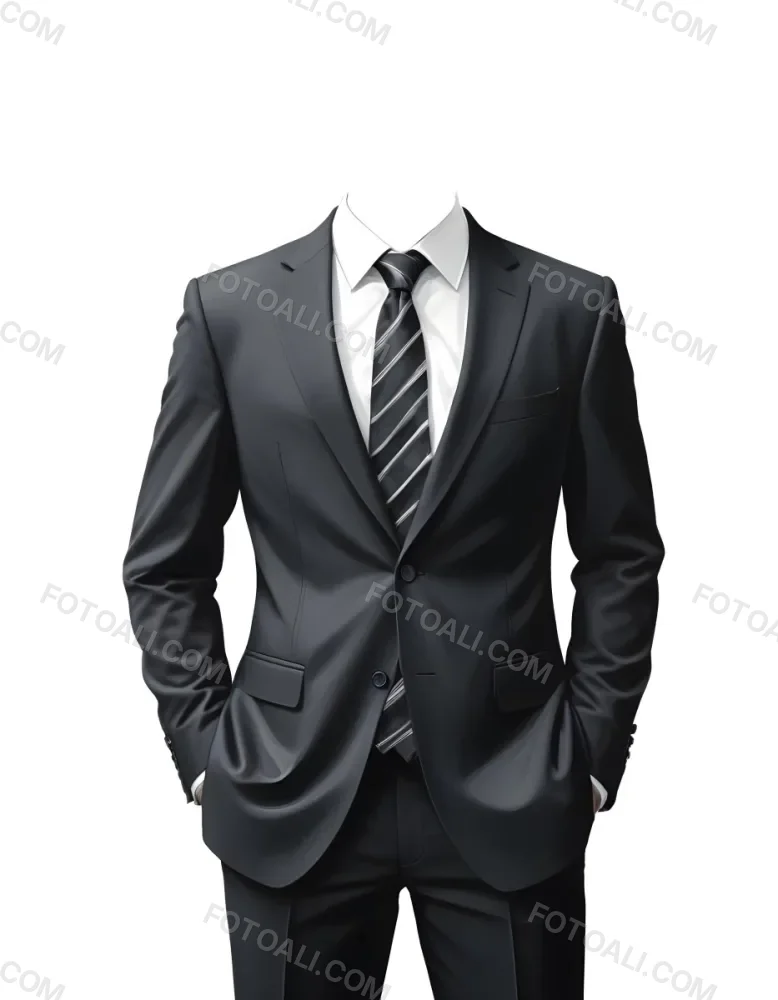 Digital Painting A Black Suit With A White Dress Shirt And A Patterned Tie Hands In Pockets With No Visible Head The Background Is Plain White Bold And Slim Lines Brush Strokes 31 2563