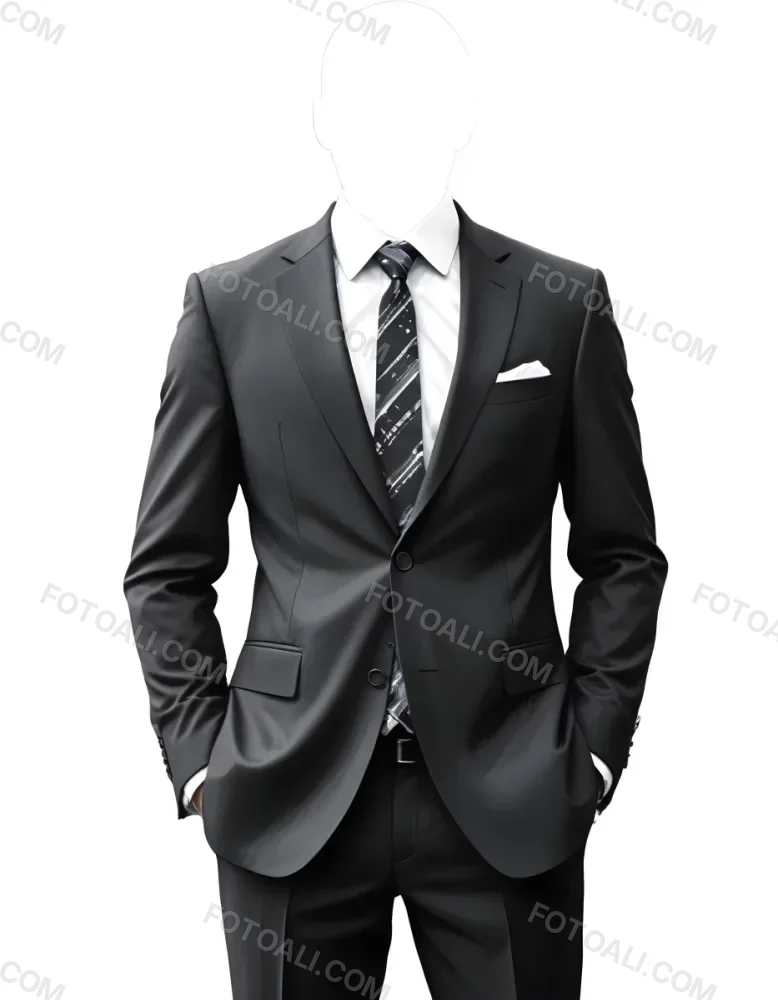Digital Painting A Black Suit With A White Dress Shirt And A Patterned Tie Hands In Pockets With No Visible Head The Background Is Plain White Bold And Slim Lines Brush Strokes 32 04b8