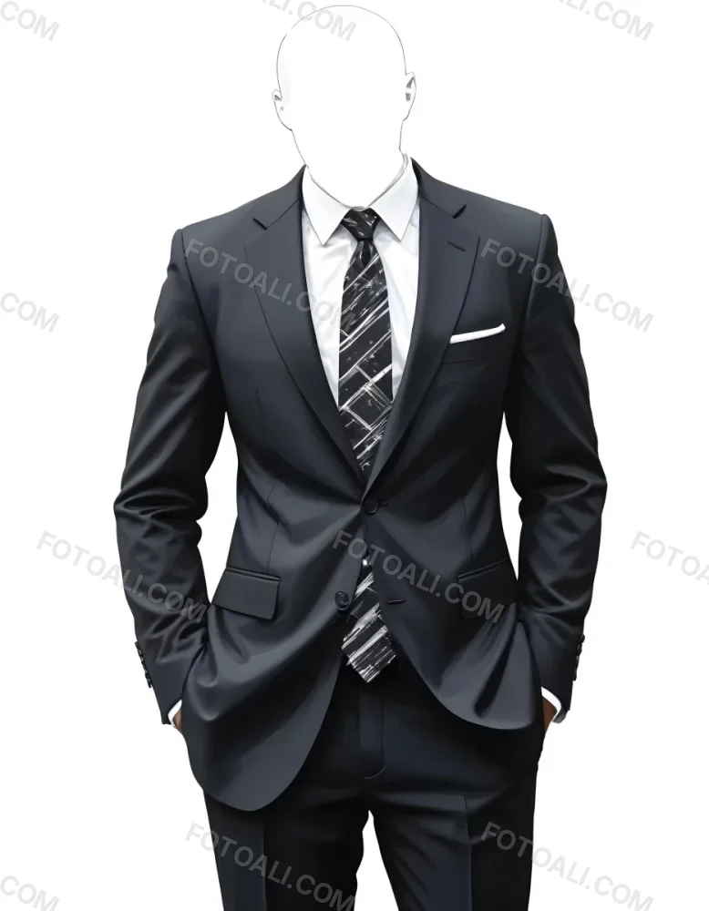 Digital Painting A Black Suit With A White Dress Shirt And A Patterned Tie Hands In Pockets With No Visible Head The Background Is Plain White Bold And Slim Lines Brush Strokes 33 Db7f