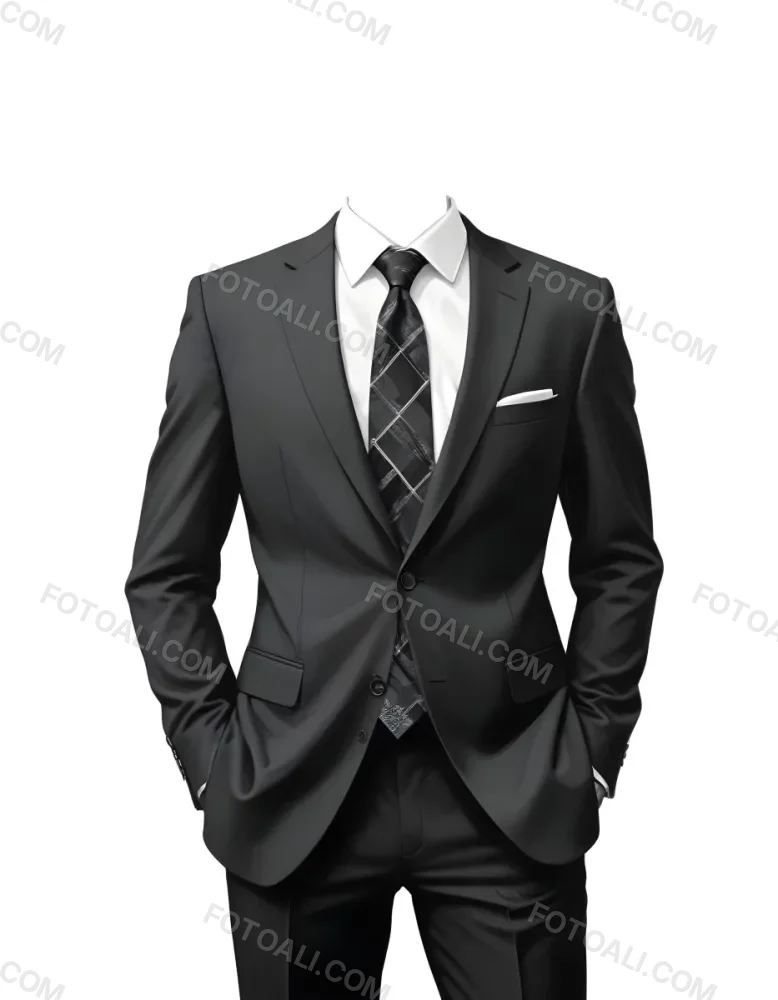 Digital Painting A Black Suit With A White Dress Shirt And A Patterned Tie Hands In Pockets With No Visible Head The Background Is Plain White Bold And Slim Lines Brush Strokes 34 E1fb