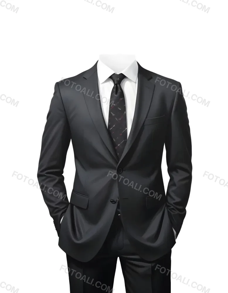 Digital Painting A Black Suit With A White Dress Shirt And A Patterned Tie Hands In Pockets With No Visible Head The Background Is Plain White Bold And Slim Lines Brush Strokes 4 61f7