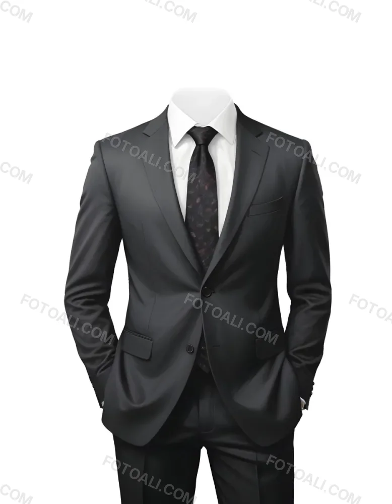 Digital Painting A Black Suit With A White Dress Shirt And A Patterned Tie Hands In Pockets With No Visible Head The Background Is Plain White Bold And Slim Lines Brush Strokes 5 B5f6