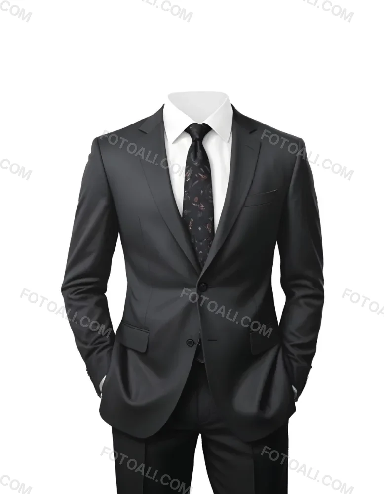 Digital Painting A Black Suit With A White Dress Shirt And A Patterned Tie Hands In Pockets With No Visible Head The Background Is Plain White Bold And Slim Lines Brush Strokes 6 5091